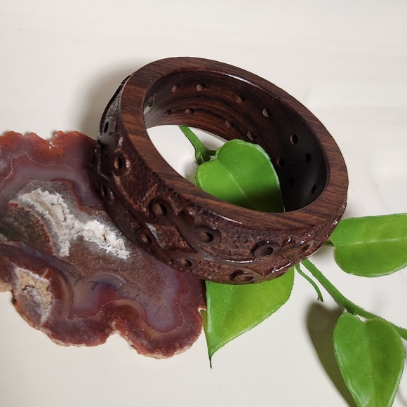 Vintage Chunky Wood Bangle Bracelet NWT Handmade India - Picture 4 of 4